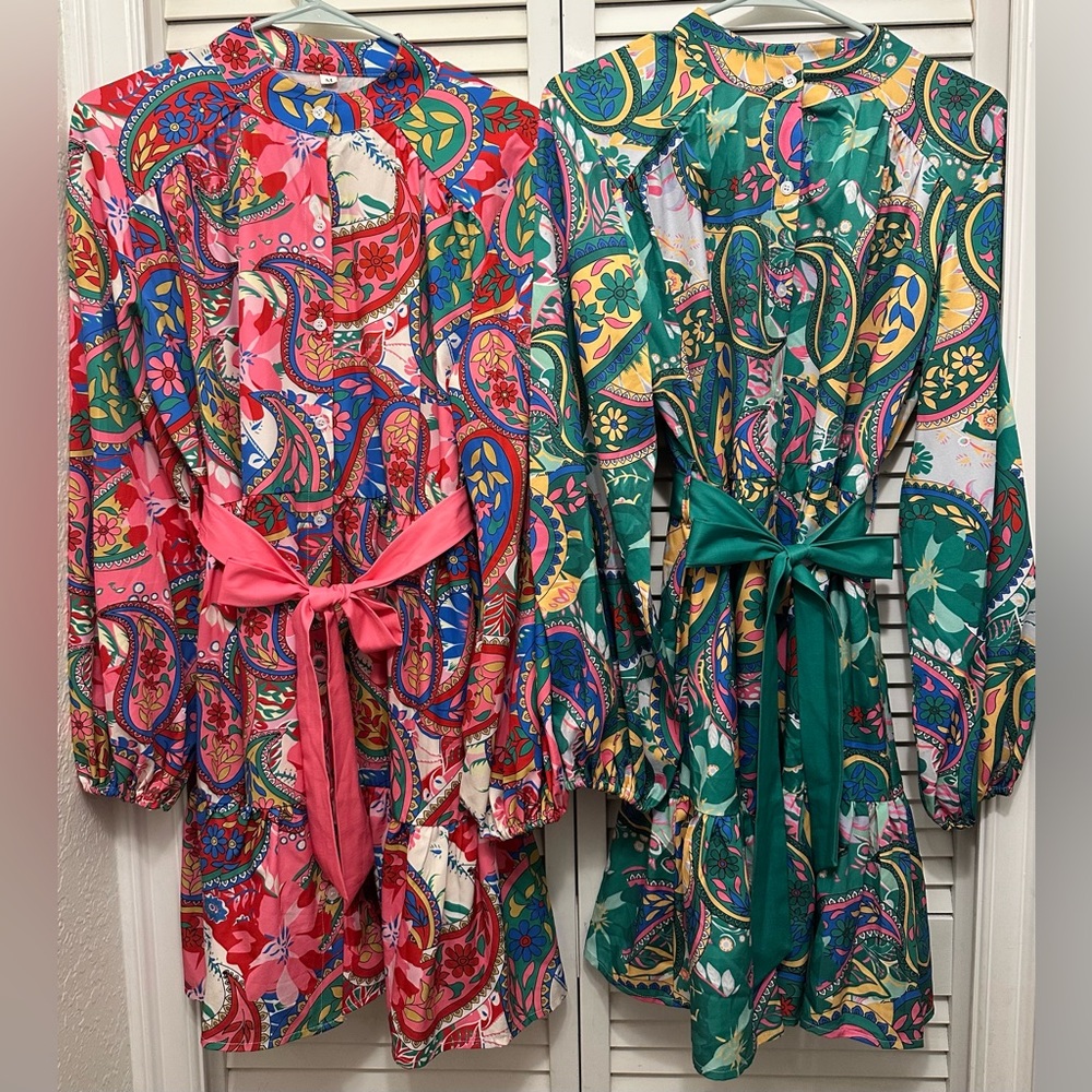 Set Of 2 Colorful Paisley Women's Dresses Size M